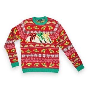 Blizzard Bay Ugly Christmas Sweater Mens Small Red Tacos Sombrero Knit‎ Pullover